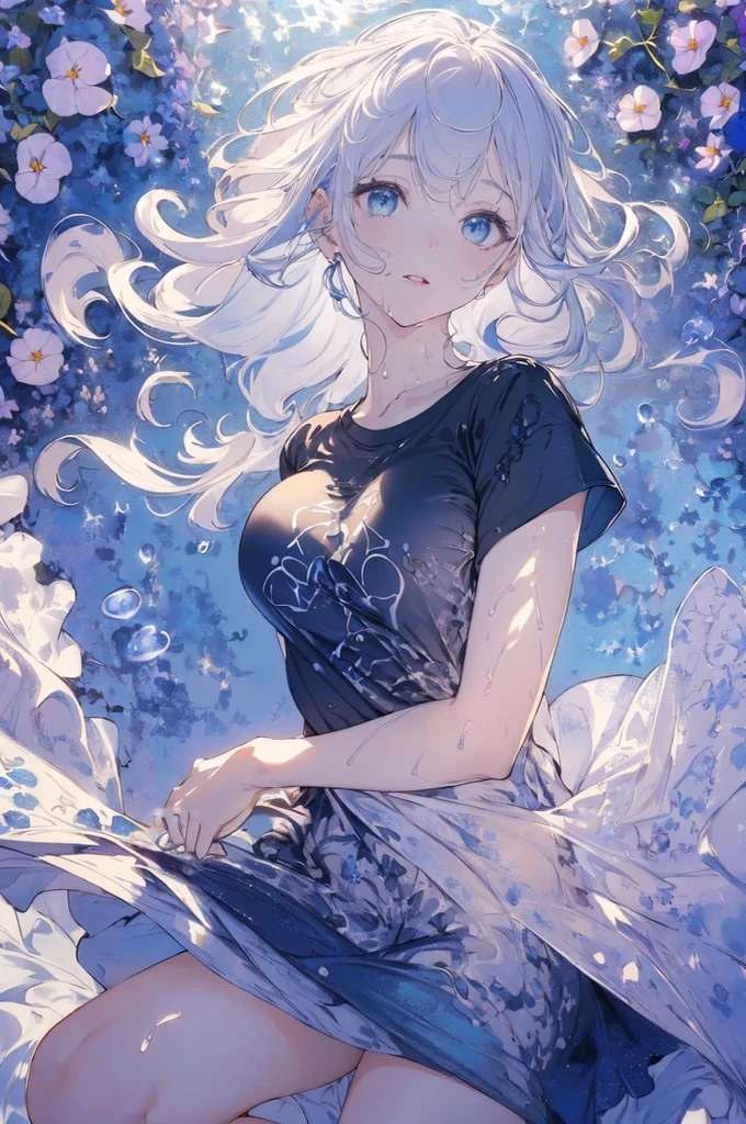 (Water Play, in blue marine:1.5), Masterpiece, best quality, (very detailed CG unity 8k wallpaper), (best quality), High definition RAW color art, Animation,sculptures, (pink Marble Skin), (((Ultra detailed elegant))), Magical atmosphere, Detailed skin, Texture,(Intricately detailed, Fine detail, ultra-detail art), depth of fields, bokeh, Silky Touch, Hyper Detail, beautiful eyes, Elegant Face, (playing on pastel pink waterfront), sparkle background, enormous breast:1.3, (silver hair), pastel purple,, muscle, smiley and embarrassing red face, wide open udder, shorthair,  比基尼