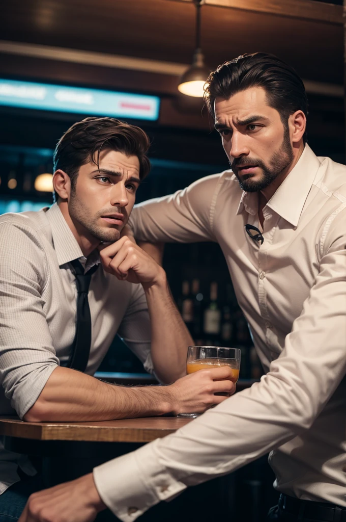 men arguing, in a bar .