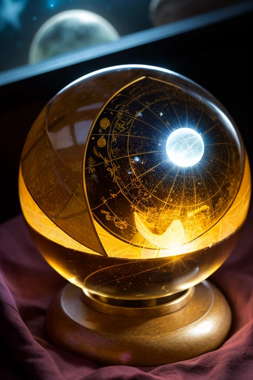 A bewitching astrologer, a glowing crystal ball, words of prophecy,