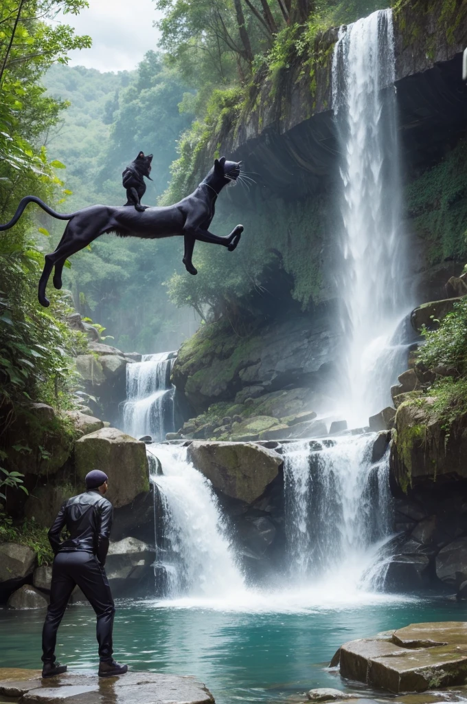 Make a panther at the waterfall