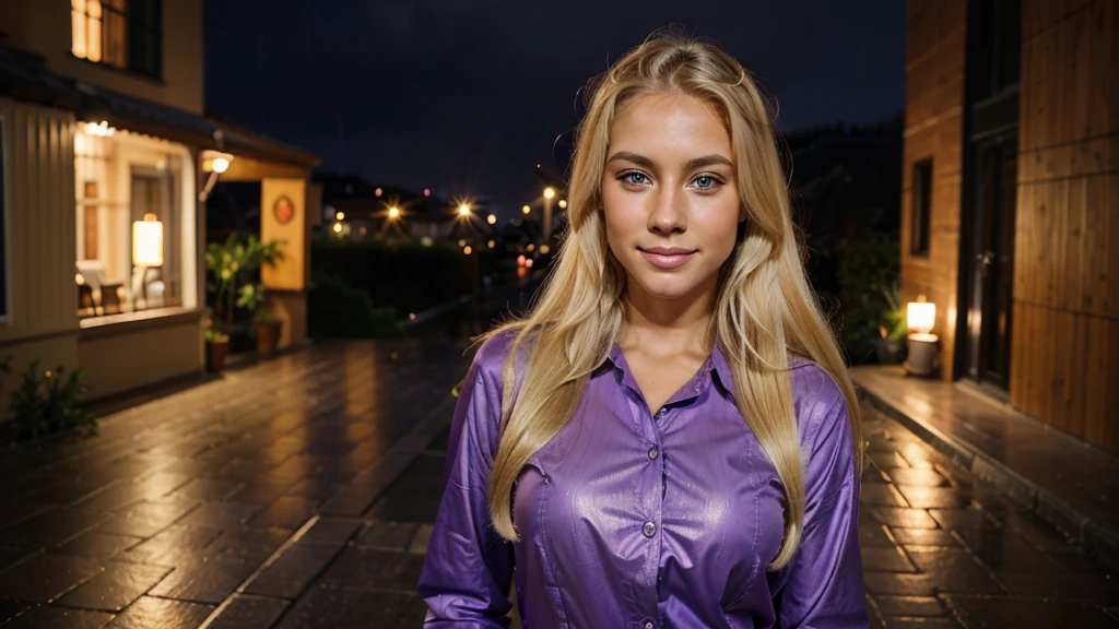 Kiara Hunter Blonde woman, posing, stand body, dressed with purple outfit design, rainy, with Skyblue eyes and long hair, sexy smile, Beautiful blonde woman, Beautiful blonde girl, a beautiful blonde, blonde beautiful young woman, Portrait of Nicole Aniston , cute female model, blonde woman, blonde and attractive features, Sexy girl with long blonde hair, Beautiful blonde hair, blonde goddess, beautiful woman, Young blonde woman, Swedish blonde woman, night rainy.