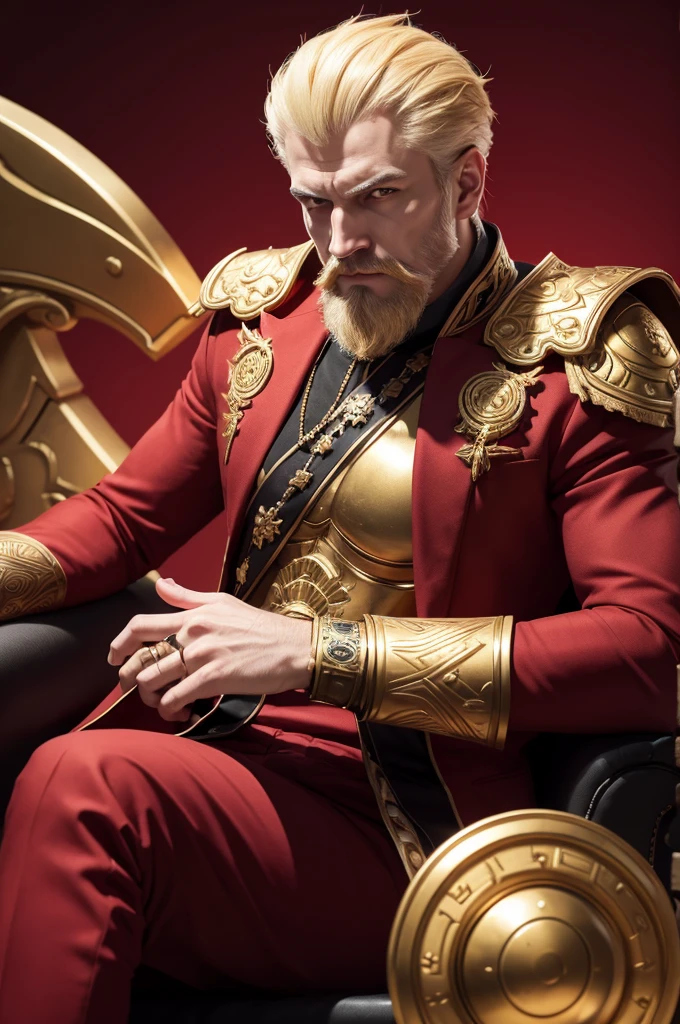 I want you to create a logo for discord with gilgamesh sitting and gold and red in the background and the Imperial Store logo