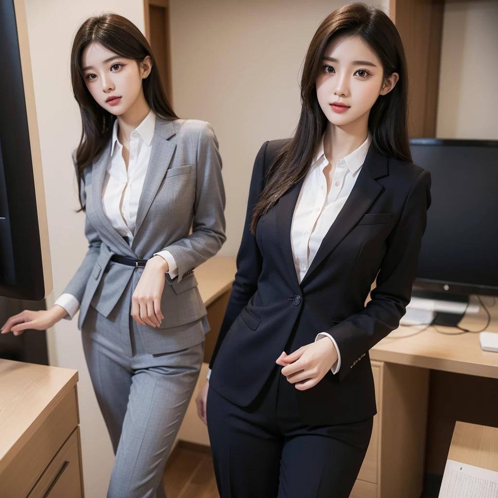 Beauty、BeautyOL、Detailed face、Realistic、beautiful girl、Beauty、Office Lady Uniform、beauty、Beautiful woman、Show off a slim waist、Handsome woman、Pants look、suit、Sexy pose