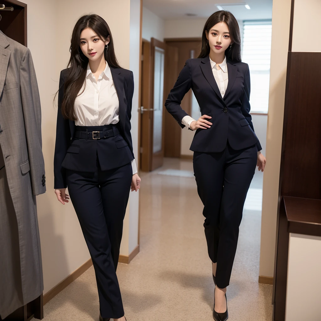 Beauty、BeautyOL、Detailed face、Realistic、beautiful girl、Beauty、Office Lady Uniform、beauty、Beautiful woman、Show off a slim waist、Handsome woman、Pants look、suit、Sexy pose