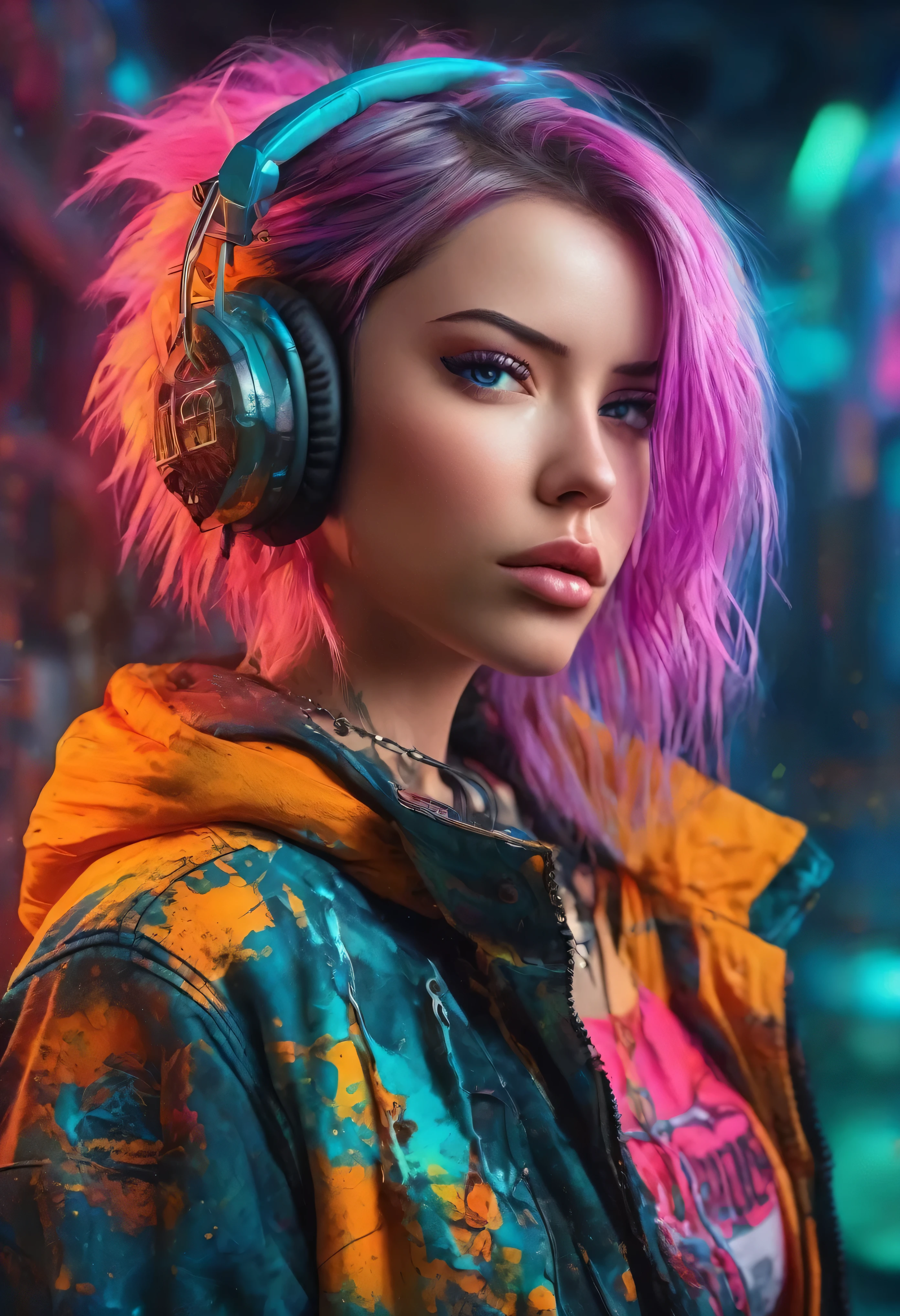 create an image demonstrating the style of ((Cyber Grunge)) style, hyper realism, 8k high definition, vibrant colors, sharp focus, insanely detailed