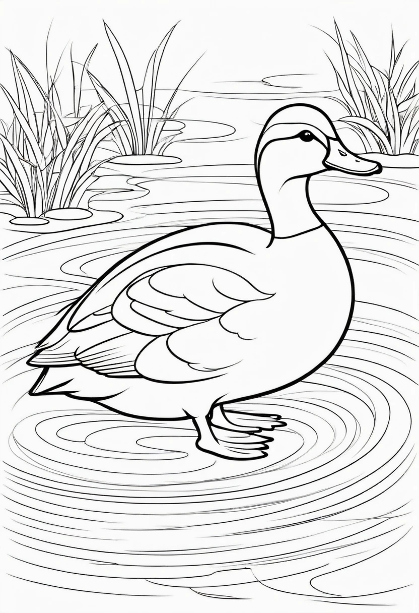 coloring page for kids, duck , cartoon style, thick lines