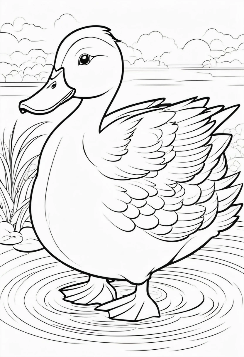 coloring page for kids, duck , cartoon style, thick lines