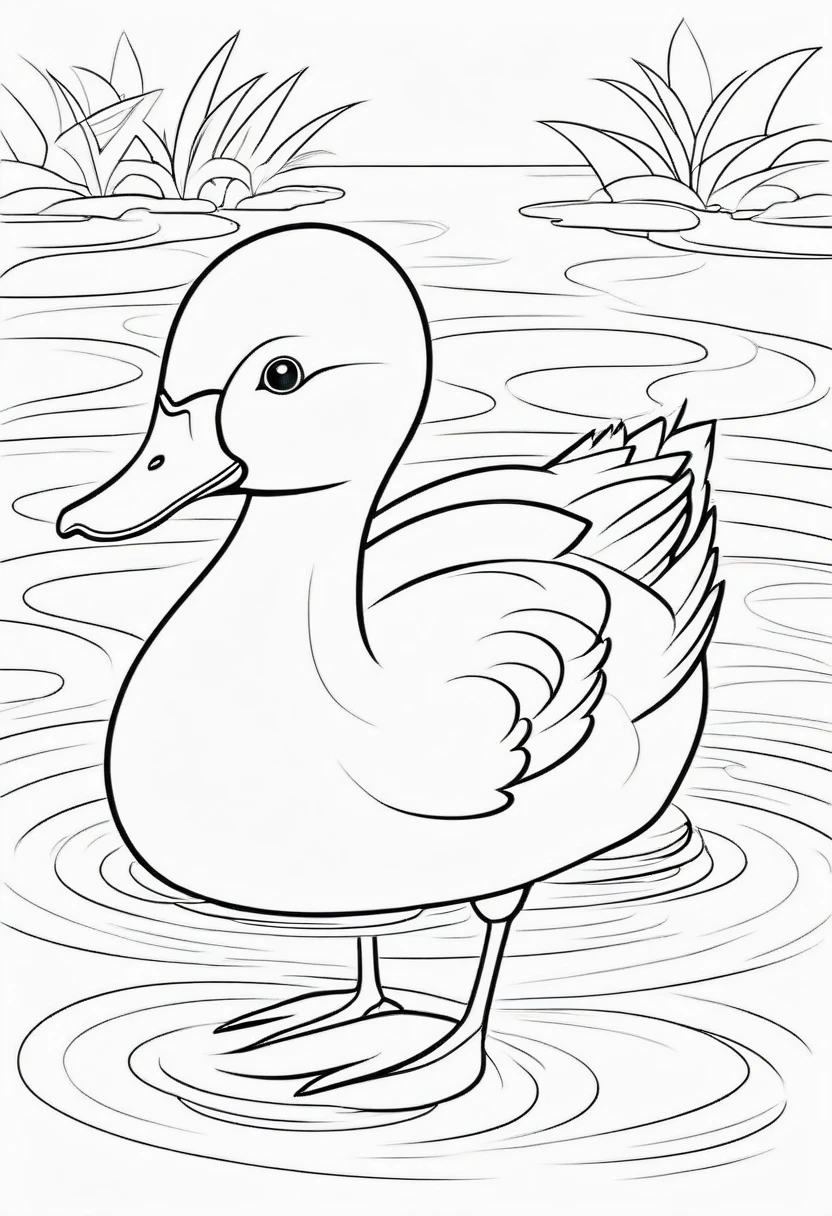 coloring page for kids, duck , cartoon style, thick lines