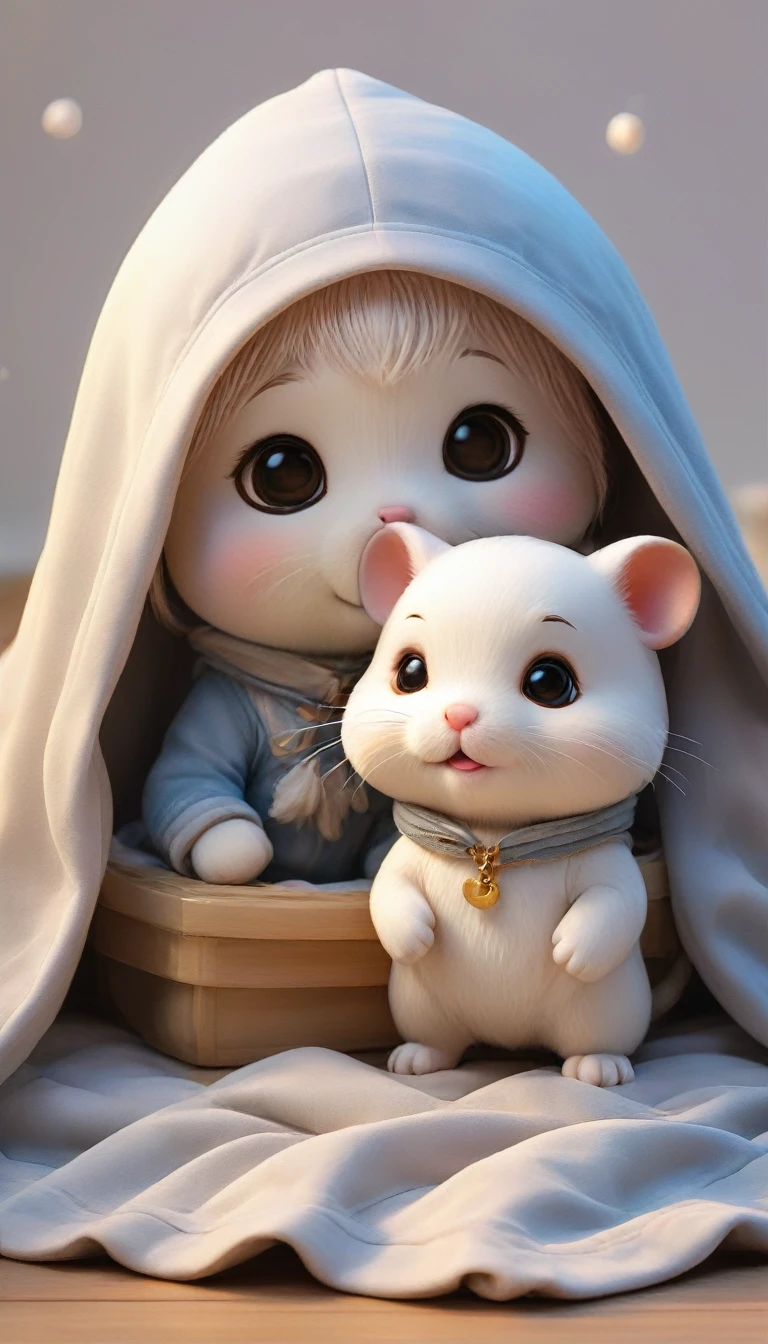 With the sunset in the background,(masterpiece:1.2, high quality), Several baby hamsters sleeping together in bed、