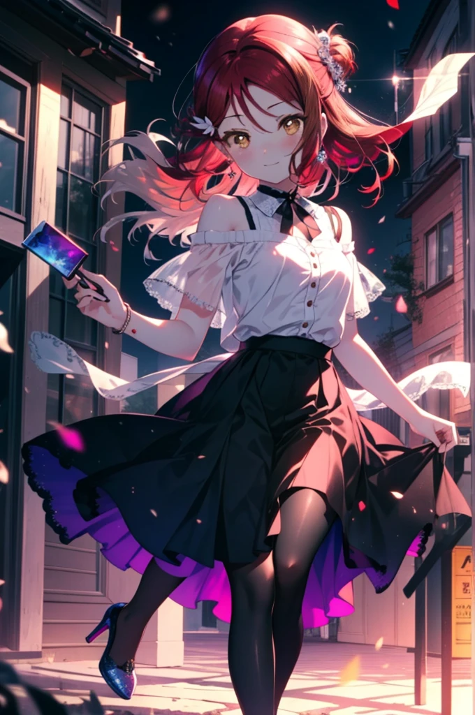 rikosakurauchi, Riko Sakurauchi, (Brown eyes:1.5), Hair between the eyes, Long Hair, (Redhead:1.5), (Small breasts:1.2), smile,Cold Shoulder Shirt,Short sleeve,Long skirt,Black pantyhose,Stiletto heels,The sun is rising,morning,morning陽,Walking,So that the whole body goes into the illustration,
break looking at viewer, 全身
break outdoors, Building district,
break (masterpiece:1.2), Highest quality, High resolution, unity 8k wallpaper, (figure:0.8), (Beautiful attention to detail:1.6), Highly detailed face, Perfect lighting, Highly detailed CG, (Perfect hands, Perfect Anatomy),