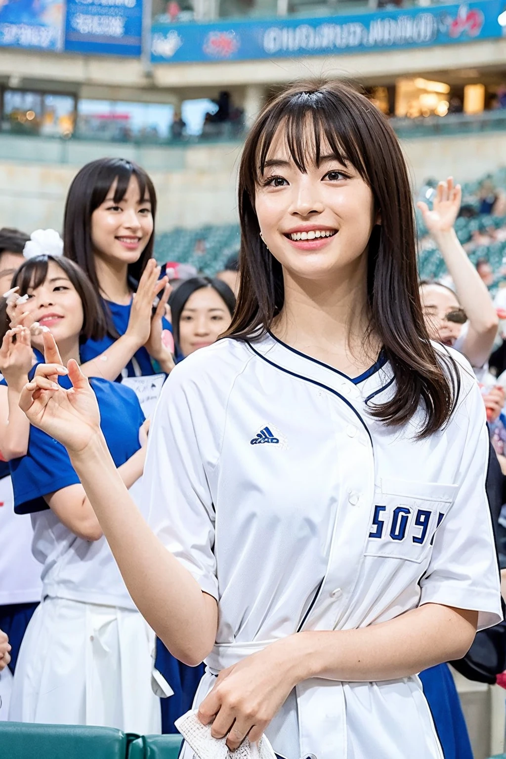 A beautiful Japanese girl、Cheerleading Costumes、dance、White skin、Baseball stadium stands