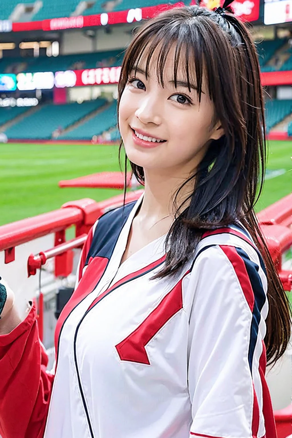 A beautiful Japanese girl、Cheerleading Costumes、dance、White skin、Baseball stadium stands