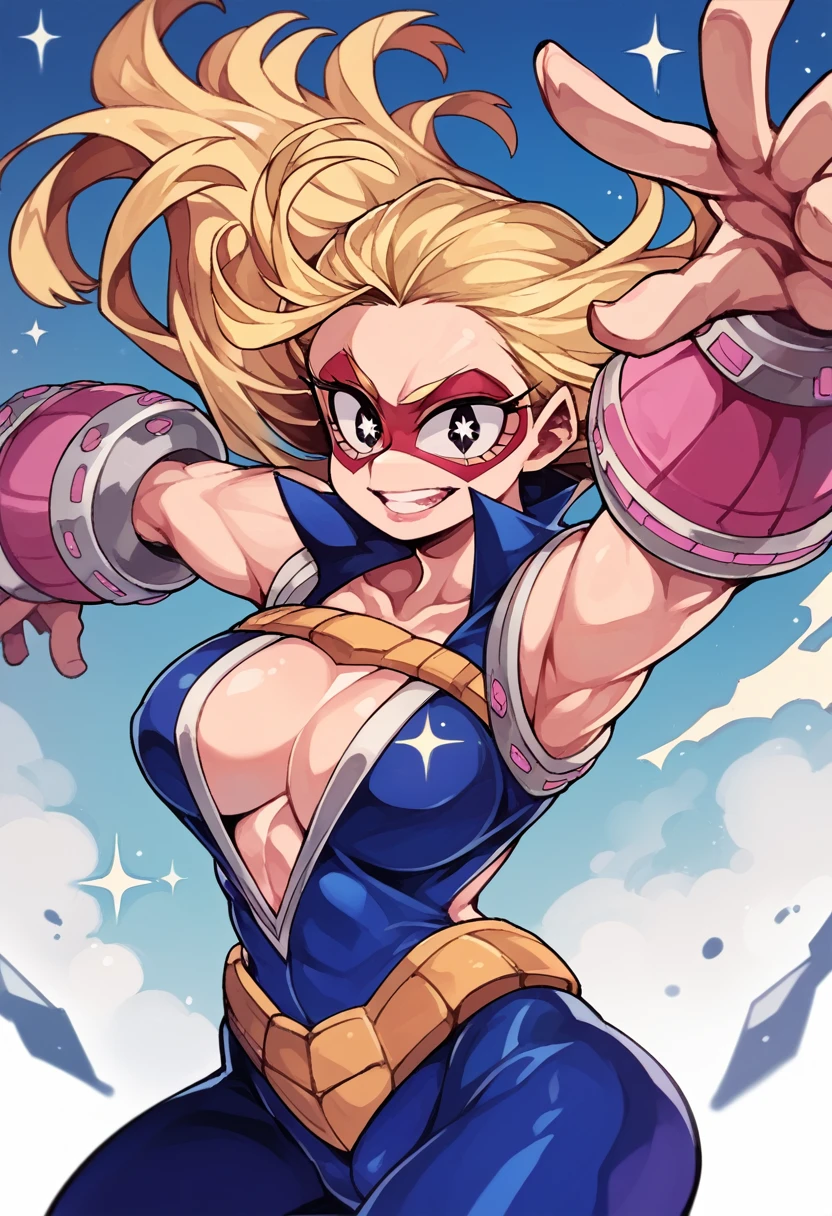Power girl,agarrando sus senos