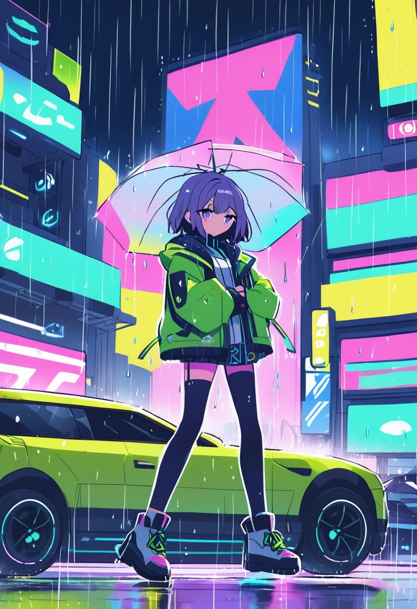 (Masterpiece, Best Quality, high resolution, 32k drive wallpaper, Extremely detailed CG:1), (weak illustration on stage:1.0), ((****ung handsome cyberpunk:1.5 dancing in the rain:1.7 )),(( cyberpunk night city:1.4)), neon signs futuristic cars,dark place rain, ((wet clothes magenta neon lights perfectly illuminating the young man:1.45) . 32k