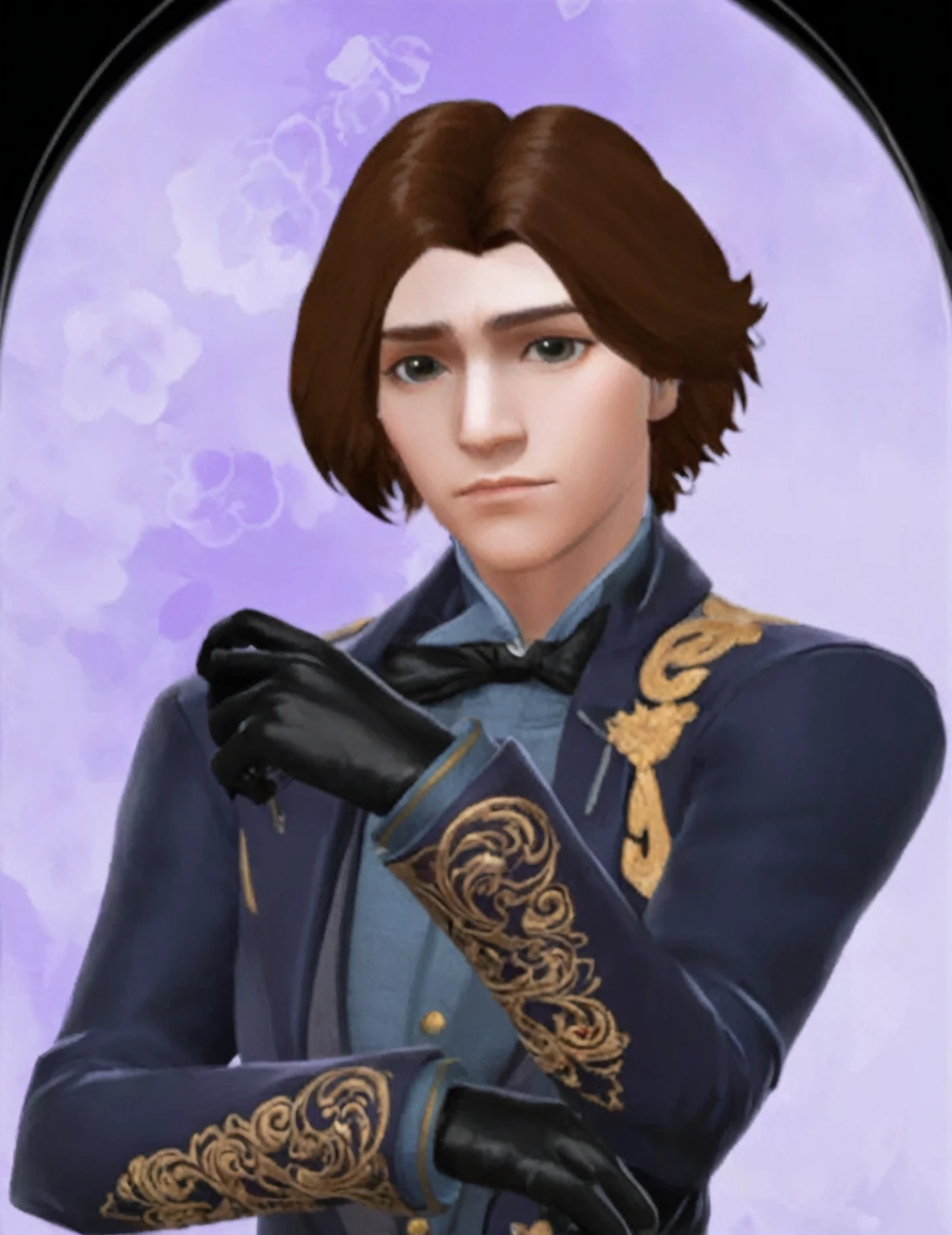 a close up of a person wearing gloves and a suit, delicate androgynous prince, beautiful androgynous prince, dignified aristocrat, masamune shiro, inspired by Yamagata Hiro, jacen solo, inspired by Prince Hoare, aristocratic appearance, inspired by Okumura Masanobu, inspired by Sim Sa-jeong, houdini sim