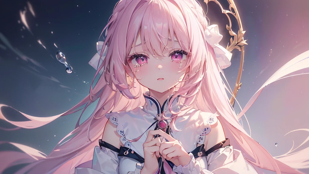 (((Highest quality、masterpiece、Ultra-fine、Ultra-fine、Exquisite、16K、Full HD,high school girl,))) 、Dark Eyes、Long eyelashes、White skin、(Pale pink lips、Pale pink cheeks、thin and long)、 ((cute)) ((One person)) 、((tears)) 、Wide Shot、epic proportion)、