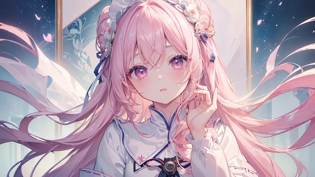 (((Highest quality、masterpiece、Ultra-fine、Ultra-fine、Exquisite、16K、Full HD,high school girl,))) 、Dark Eyes、Long eyelashes、White skin、(Pale pink lips、Pale pink cheeks、thin and long)、 ((cute)) ((One person)) 、Wide Shot、epic proportion)、