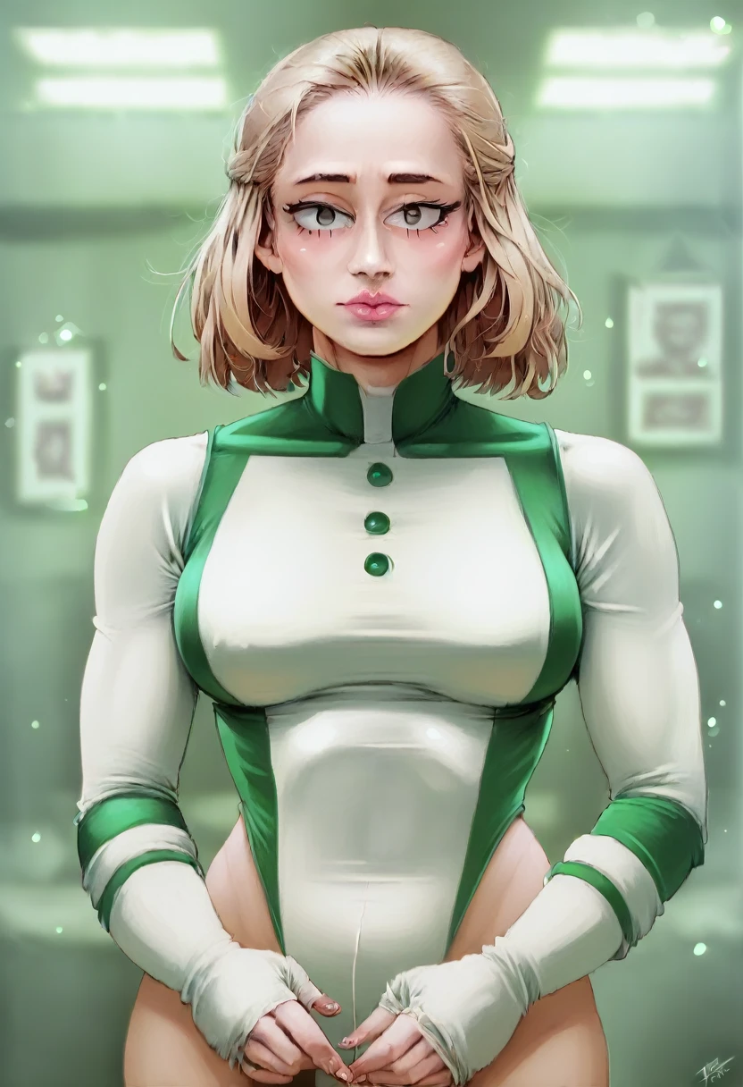 A beautiful, voluptuous anime girl from My Hero Academia, 1girl, blonde hair, pink lips, incredible heroine, plunging neckline, strong heroic pose, iconic hairstyle, dynamic pose, heroine outfit, (best quality,4k,8k,highres,masterpiece:1.2),ultra-detailed,(realistic,photorealistic,photo-realistic:1.37), HDR, UHD, studio lighting, ultra-fine painting, sharp focus, physically-based rendering, extreme detail description, professional, vivid colors, bokeh, portraits, anime