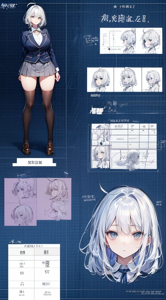 girl, alone, whole body, From head to toe, Are standing, (Huge_chest:1.3),

Character design sheet, Character Reference Sheet, 設計図のSchematic, Drafting, Blueprint, Schematic,
((Character design sheet:1.7, Character Reference Sheet:1.7,)),

anime/cartoon character wearing a girls , 1girl, alone, Thigh-high socks, blazer burezaa (blazer), Ahoge, Long Hair, bow, , shoes, loafers, ribbon, (Very short skirt:1.4), (panties:1.5),, (Good:1.7),(In underwear:1.8),nsfw,Full nudity、