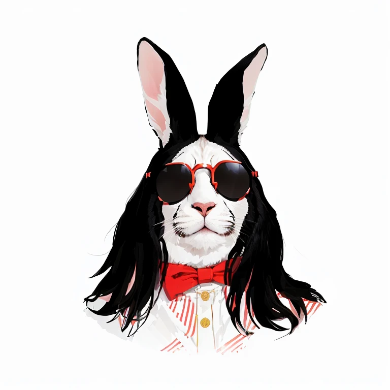 here is a drawing of a кролик wearing sunglasses and a red bow tie, Портрет Багза Банни, anthropomorphic кролик, with long floppy кролик ears, милый антропоморфный кролик, with bunny кролик ears, кролик-панк, the кролик has pink fur, with big кролик ears, white кролик, the white кролик, кролик, кролик ears, в костюме кролика, в голубом пиджаке от кутюр с вышивкой в виде облаков