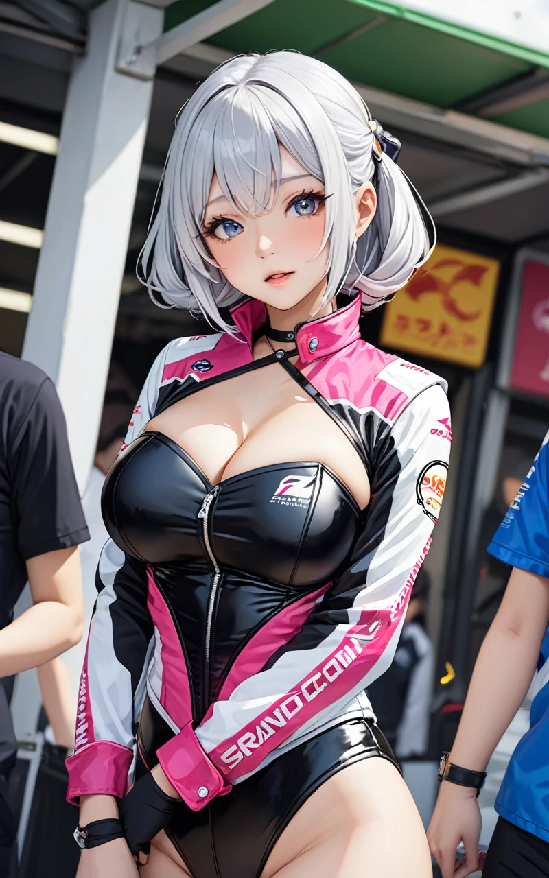 Highest quality、super high quality、16K, Breast size is random、おいしそうなButt、Facial expressions are random、Location is random、 Hair color is silver hair、ポーズはかがんでButtを向けている、The distance is random、The angle is from the top、Small face、Very delicate facial expressions、Delicate eye depiction、Highly detailed hair、Erotic、18-year-old female、Glowing Skin、Soft Skin、Lower Body、The only sexy Japanese woman、Race queen outfit random、Butt