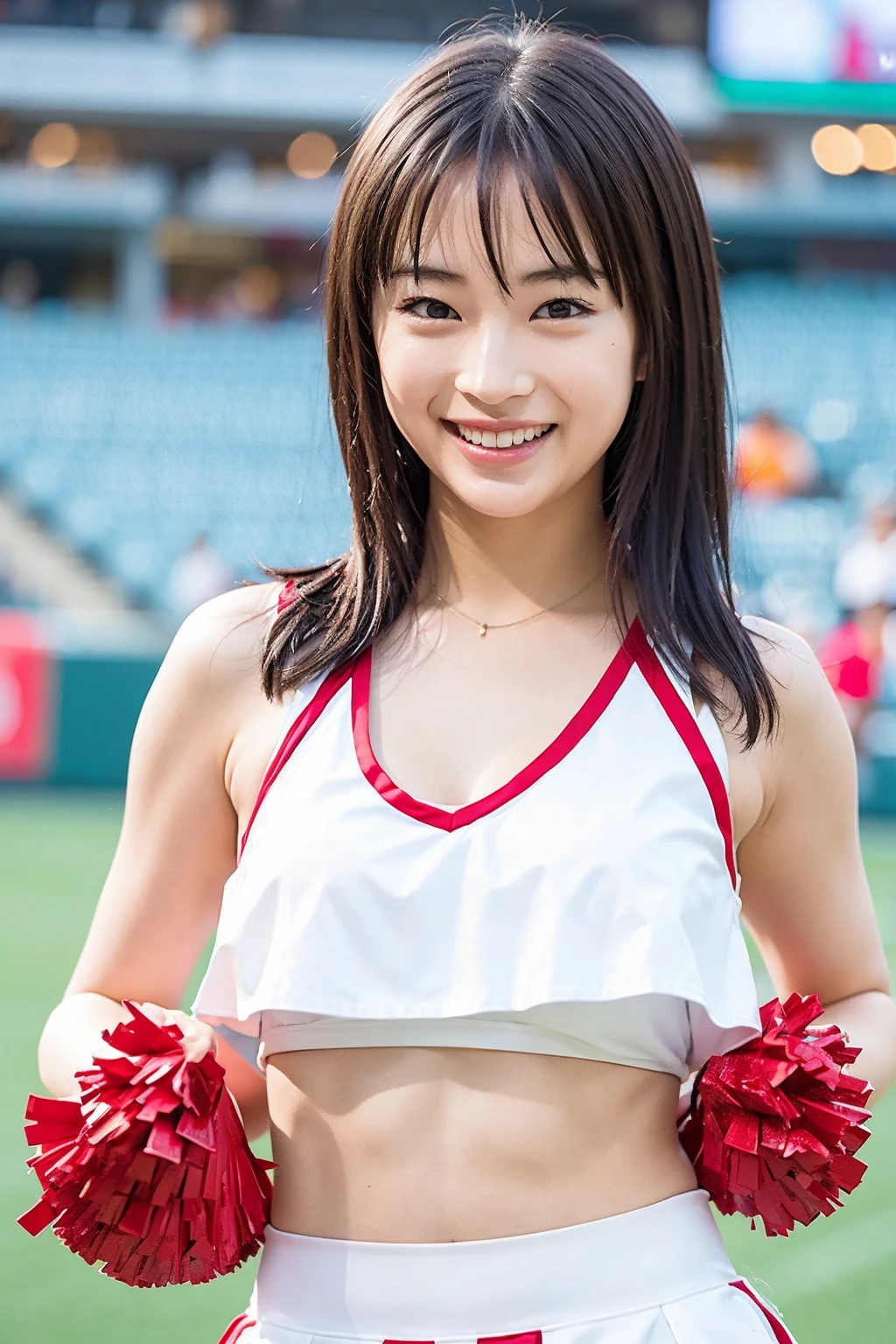 A beautiful Japanese girl、(Cheerleading Costumes),dance、White skin、Baseball stadium stands,Large Breasts、Separated chest