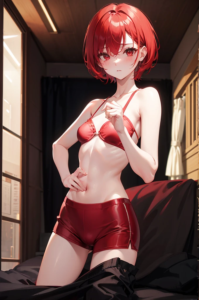 Undressing、Acme Face、M-shaped legs、short hair、Red Hair、、hair over one eye、、Red underwear、Pale red eyes、Blushing、Bedroom、On the bed、Random pose、Looks like she's about to cum、Glamorous expression、Blushing、Red underwear、Cute underwear、Undressing、、Bedroom、On the bed、M-shaped legs、Random pose,Show your pants、short hair、Red Hair、、hair over one eye、night、night、Not wearing a bra、、Blushing、lipstick、Perfect hands、Detailed hands、Bedroom、On the bed、hand bra