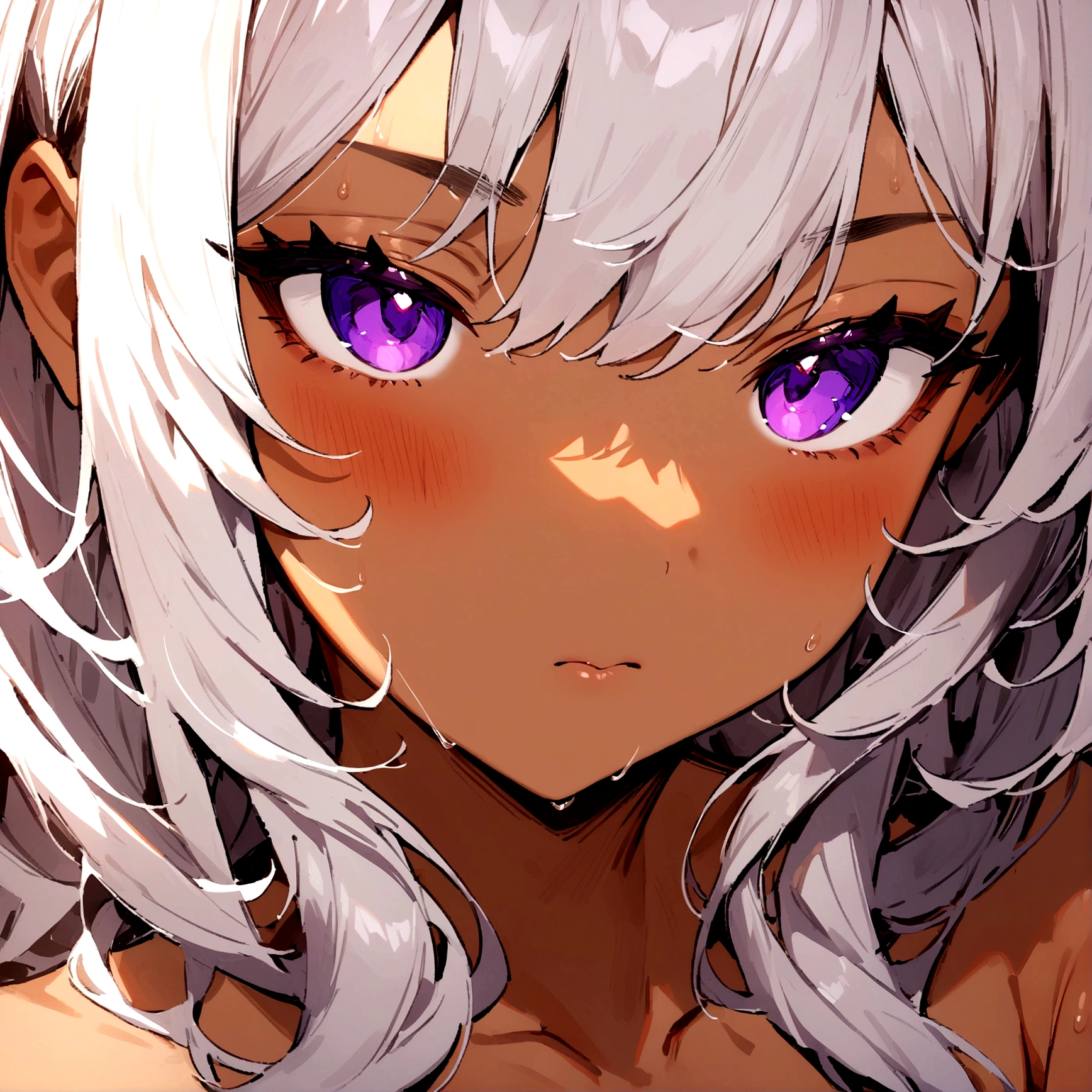 nsfw,1 girl,purple eyes,tan,portrait,masterpiece,best quality,very aesthetic,absurdres 