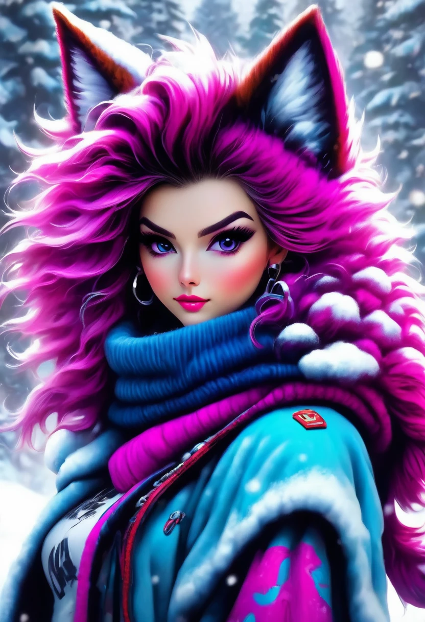 Oh, league of legend:1.3, sexy for, wallpapers, detailed eyes, fox ear, (fox tails), Warm clothing, dynamic poses , (long pink fur), medium breasts, Looking at_Shown in_Looking atl espectador, ((snowy background and scenery, Warm clothing, cold, snowing:1.5)), short_Hair, gloves, fail, Blue_there are eyes, Eternal, full_body, weapon, Footwear, Necklaces, negro_gloves, pulp, hooded, Hair_overcome_Yoon_there are eyes, cultivator_above, hoodie, negro_pants, sneakers, cut_Jacket, cyber punk character, cut_hoodie, ((anatomically perfect:1.5))