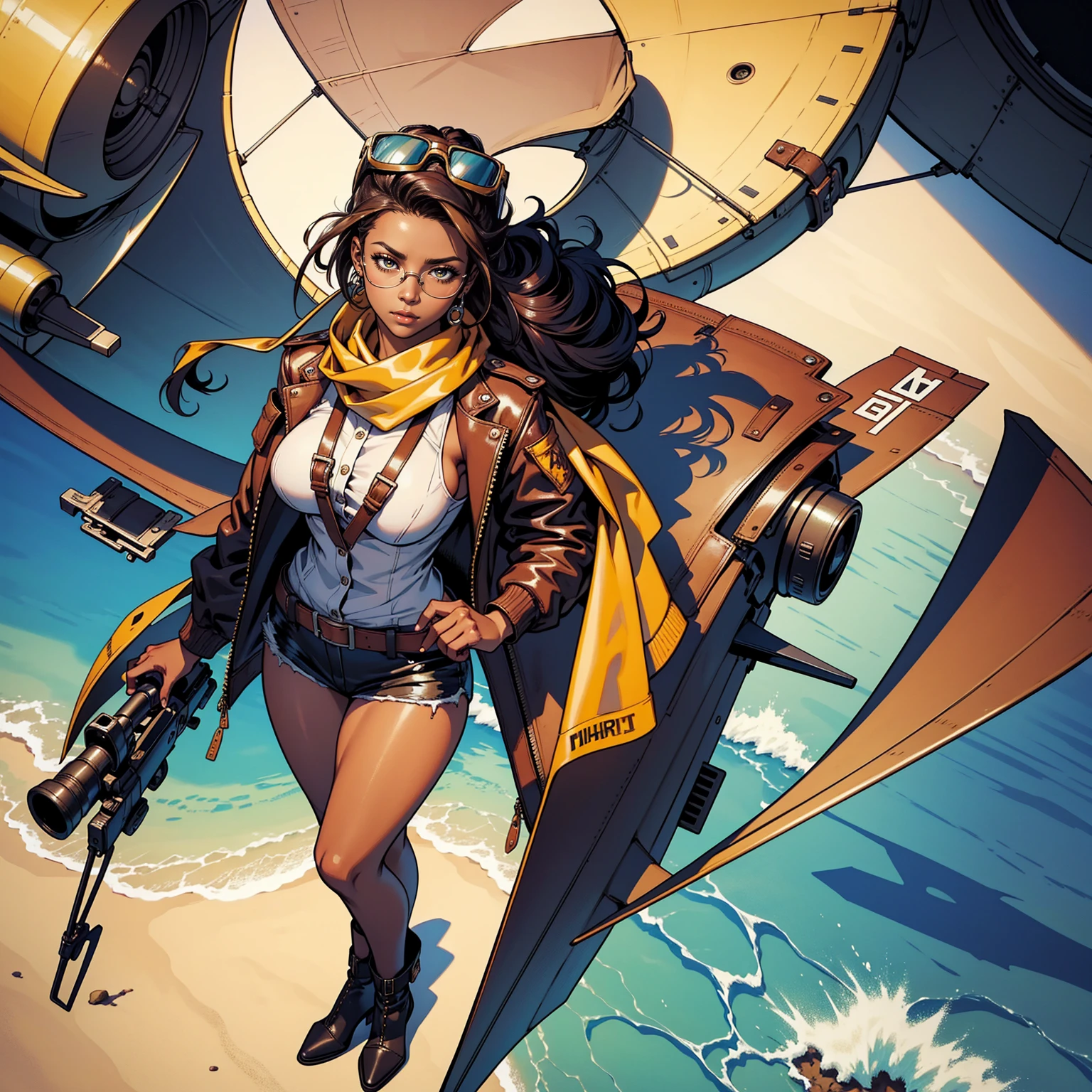 ((high definition)), ((full body)) press photography, ((aviator))((wearing open raincoat and lingerie)), ((Lockheed Vega 5B in the arctic)), ((enchanting)), ((big butt, huge boobs)), ((looking away from the camera)), Detailed, Detailed pretty face, Sharp Focus, (Detailed and intricate), 4k, Leica 35mm F2.8, Fuji Superia Reala 100
