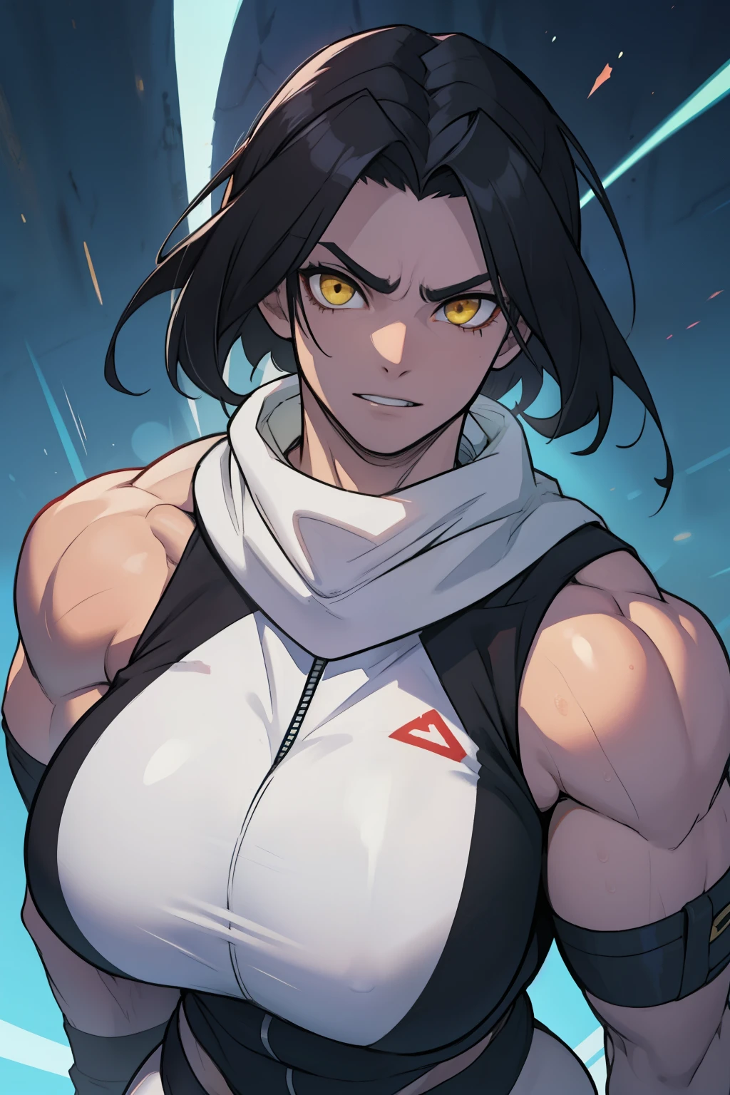 evil thick thick thick thick breasts huge muscles dark energy black hair yellow eyes pale skin