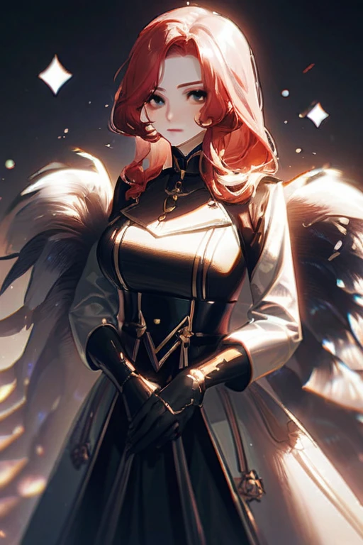 ((Лучшее качество)), ((шедевр)), (подробный), a red-haired girl with big breasts