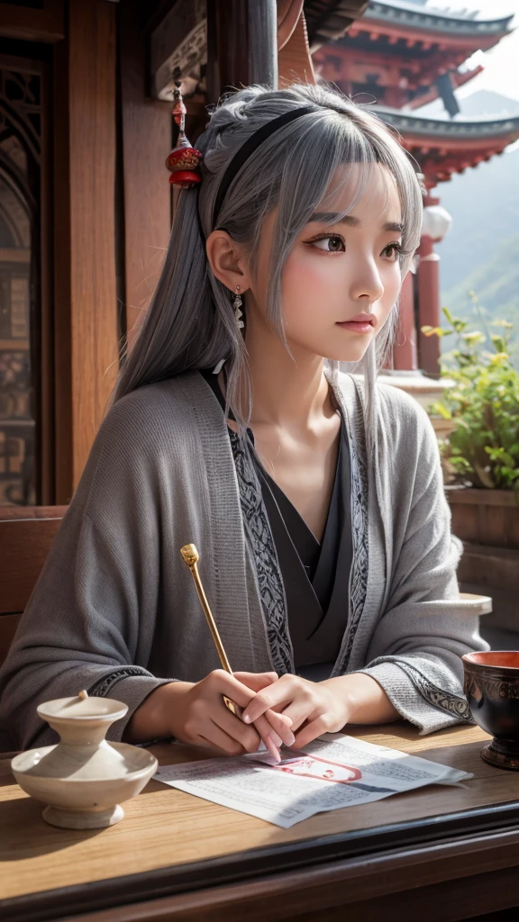high resolution、Gray Hair、young woman、fortune teller、Temple