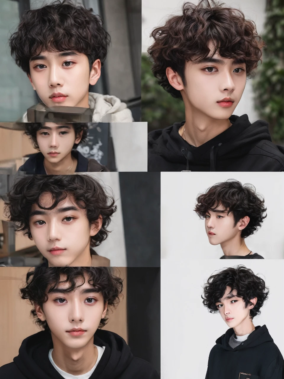 generate a boy with short curly hair, round face, square head, small nose, large lips, with a medium dark body, medium eyes, thick eyebrows