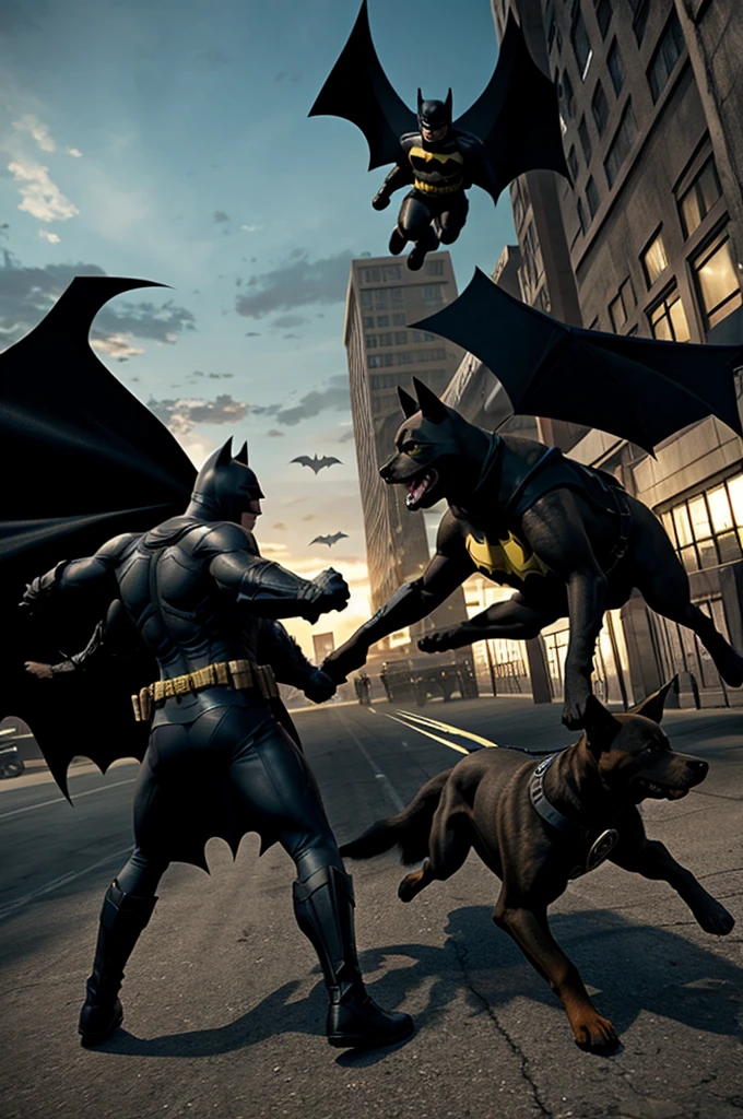 Dog fighting with batman 