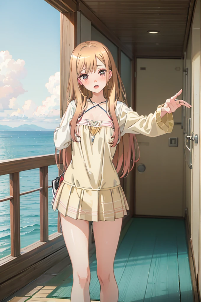 Light brown hair、bikini姿、エッチbikini姿、Random pose、bikini、Light brown hair、Semi-long hair、Pale red eyes、Random pose、Seaside Road、Sea view road、Blushing、Embarrassed expression、、Pale purple eyes、、Blushing、lipstick、Perfect hands、Detailed hands