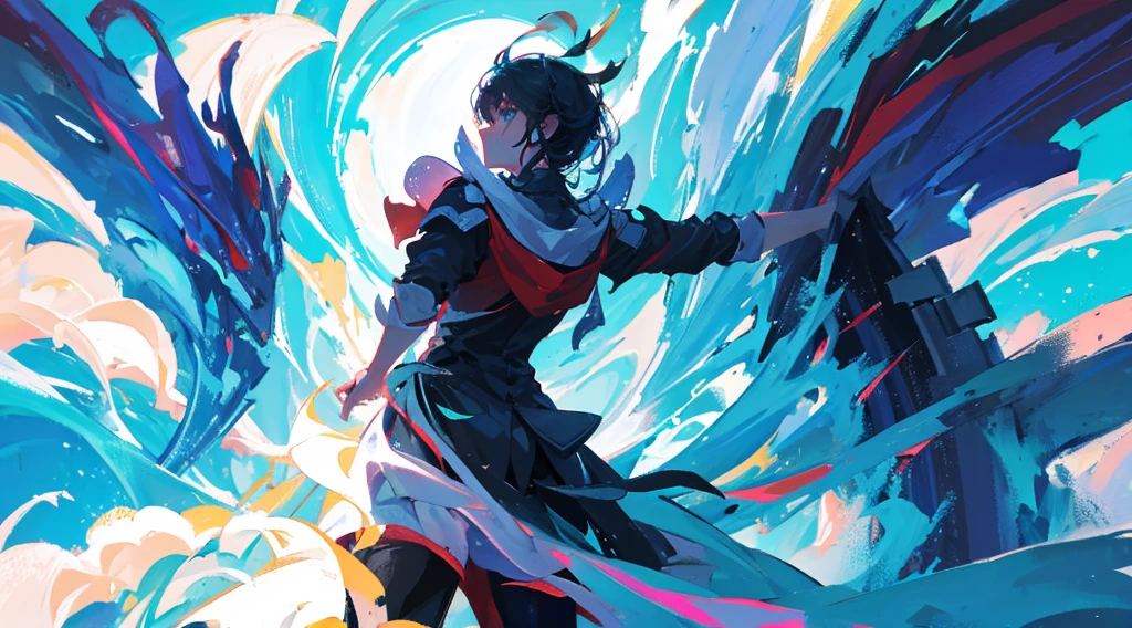 now take this character from the top of the image and put it fighting with a giant