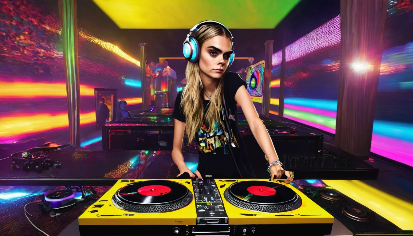 cara delevingne as a dj. LA, holywood, gta V style,ohwx woman, gta gameplay in miami, GTA screenshot, unreal engine 5