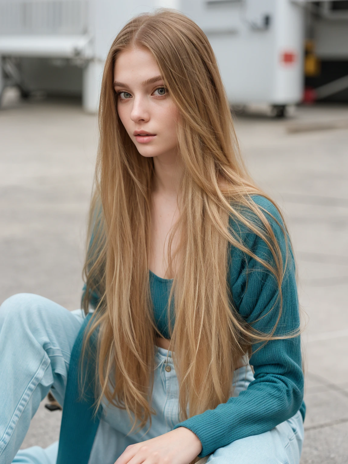arafed woman sitting on the floor with a skateboard in her hand, with long hair, girl with super long hair, sexy long hair, girl with long hair, long dark blonde hair, long hair girl, Aleksandra Waliszewska, Anna Nikonova aka Newmilky, extremely long hair, Anastasia Ovchinnikova, young with long hair