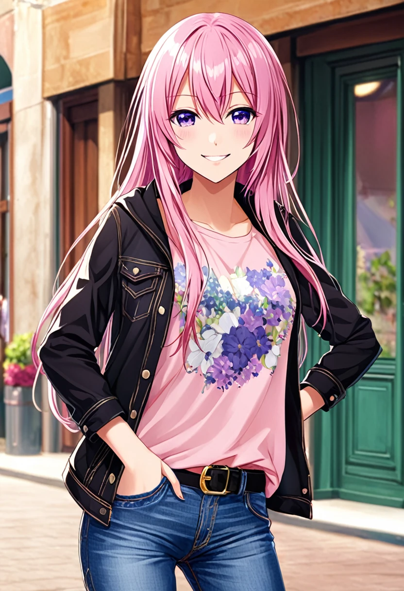 Megurine Luka smiling casual clothes jeans