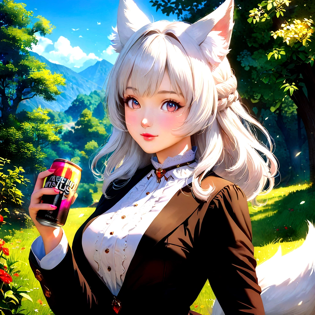 anime girl with white hair holding a cup of coffee, anime girl with cat ears, beautiful anime catgirl, very beautiful anime cat girl, cute anime catgirl, white cat girl, anime catgirl, anime cat, very beautiful cute catgirl, white - haired fox, girl with cat ears, anime girl drinks energy drink, realistic anime artstyle, attractive cat girl