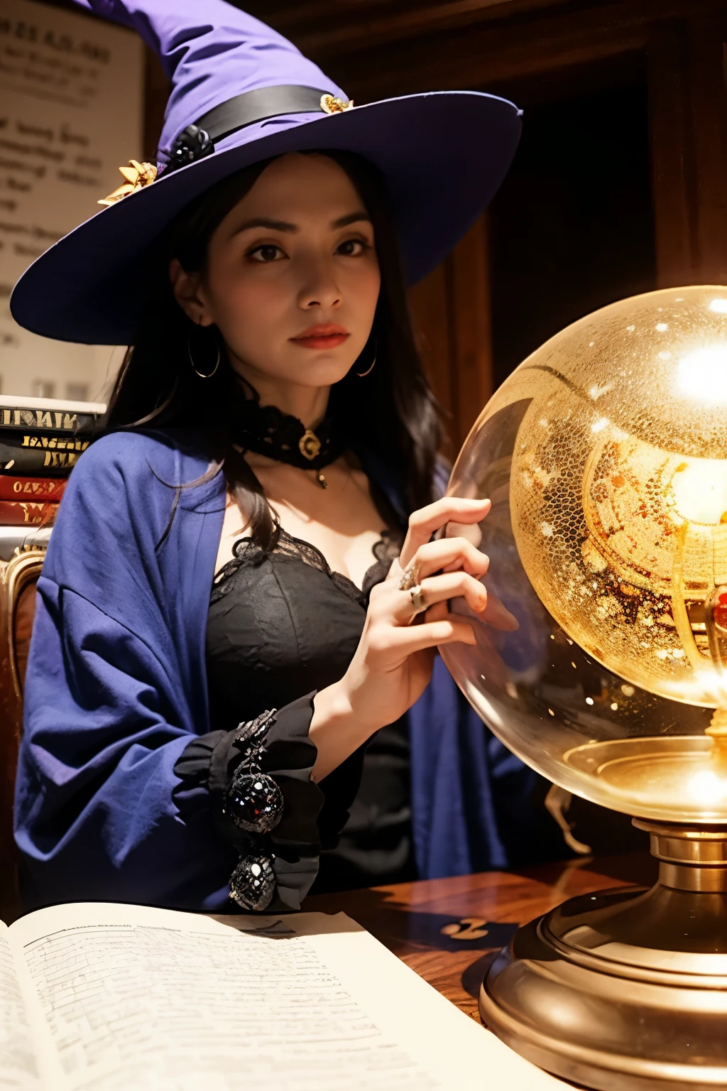 A bewitching astrologer, a glowing crystal ball, words of prophecy,