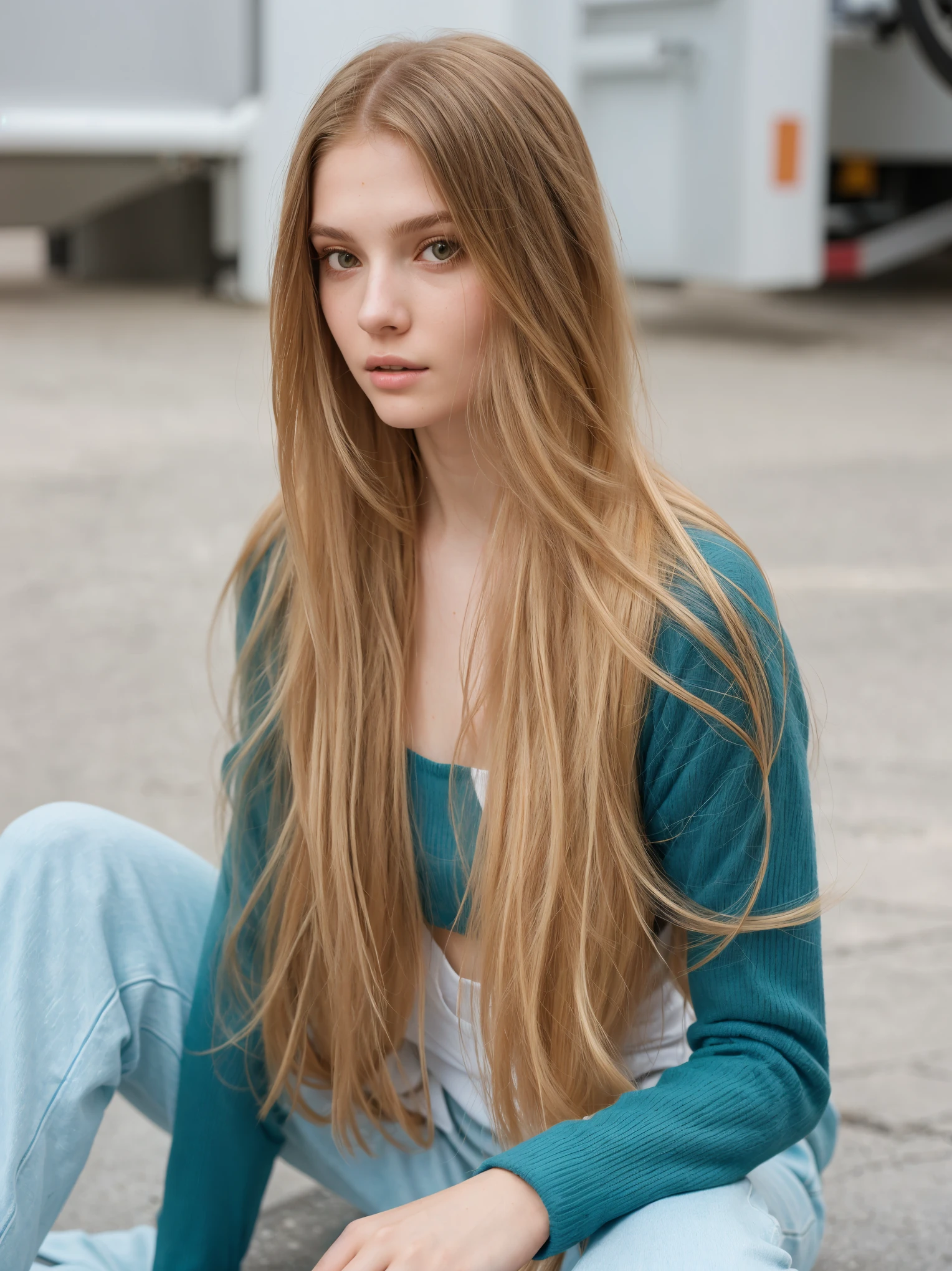 arafed woman sitting on the floor with a skateboard in her hand, with long hair, girl with super long hair, sexy long hair, girl with long hair, long dark blonde hair, long hair girl, Aleksandra Waliszewska, Anna Nikonova aka Newmilky, extremely long hair, Anastasia Ovchinnikova, young with long hair