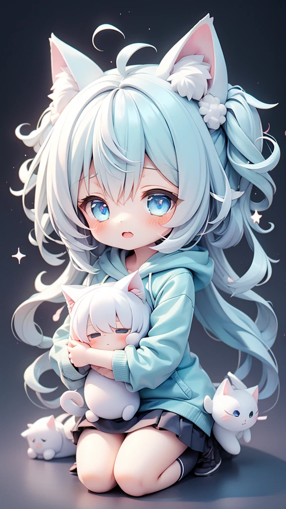 girl,On the bed,Heterochromia Red Eyes Blue Eyes,Small breasts,Cat ear,Feline tail,bottomless,Excited,raincoat,incoming kiss,closed eyes