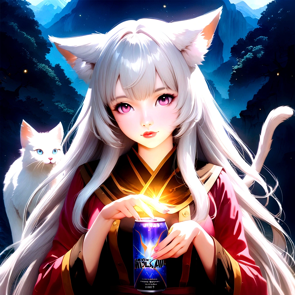 anime girl with white hair holding a cup of coffee, anime girl with cat ears, beautiful anime catgirl, very beautiful anime cat girl, cute anime catgirl, white cat girl, anime catgirl, anime cat, very beautiful cute catgirl, white - haired fox, girl with cat ears, anime girl drinks energy drink, realistic anime artstyle, attractive cat girl