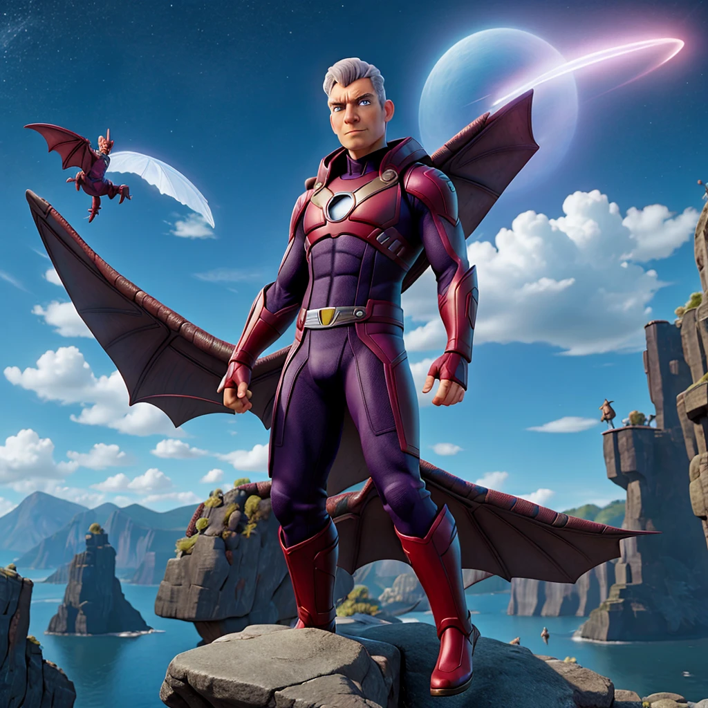 X-MEN Magneto on top of a flying dragon