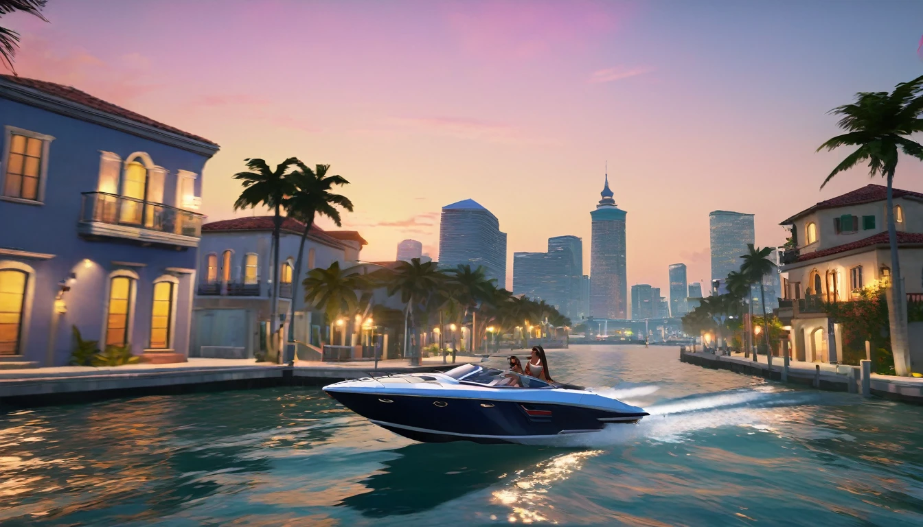 A high-speed boat chase through the Venetian Causeway, weaving between islands and luxury waterfront homes:1.4.
beautiful woman, gorgeous girl in erotic attire, sexy clothes., gta V style,ohwx woman, gta gameplay in miami, GTA screenshot, unreal engine 5