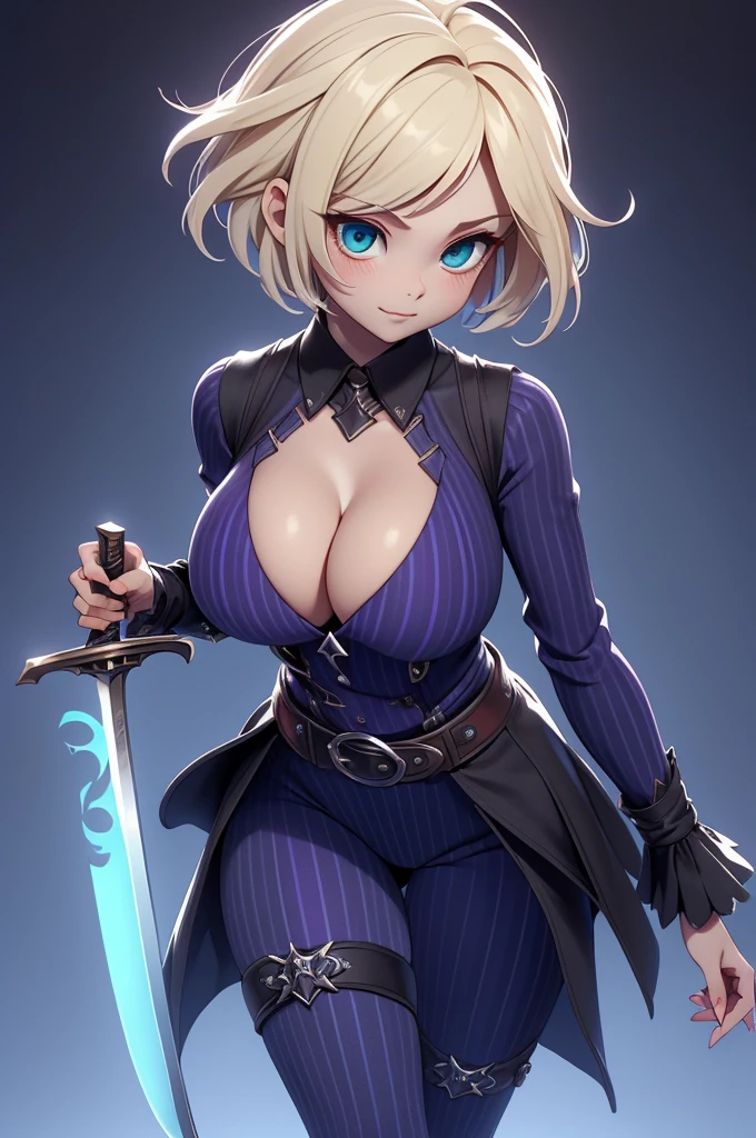 Mini nier automaton, (nier automaton), standing alone, Ray tracing, 3D style, 3DMM, ((oses per photo)), ((oses au cada foto)), fully body,(from front view),(Costas Issue), (Emist on the left), show flat belly, (((oses per photo))),(very big breastsperfect ass, perfect and symmetrical eyes, (perfect handuturistic sword in hand)), ((short hair)),((Open wizard clothes)),white clothing with textured edges, skin fair, luauas detalhadas, White thigh-high tights with trim, auestido aberto au "au", Waist slender, big legs, low water, Show legs to the top of the waist, (broken fabric falling over the legs),((open top)),ultra realistic skin, realistic human eyes,ultra realistic skin,((striped shirt)),super sexy suit,(faixas au torno dos seios), colorfully,top with ruffles,(pubis with a lot of volume),(extrauamente sensual),(very sensual),(((big boobies))),(((cabelo dividido au dois))),((((Social clothes, open on the breasts and front)))),(((cerulean, cyan and purple clothes))),(((slits over the breasts))),(((sashes falling from the waist with details at the ends))),(((top with huge opening in the middle))),(((wide waist belt touching the breasts with black metal parts)))