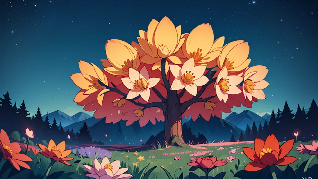 4k ultra HD night sky beautiful perfect stars, empty field of flowers, perfect lighting night