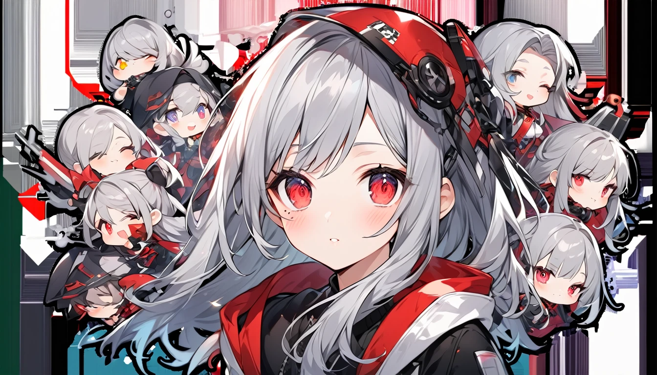 Teen Girl Characters。gray hair color、Glowing red eyes、Long Hair、There is a mole under the left eye。On a transparent background、Depict people only。